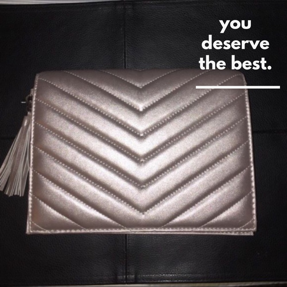 Neiman Marcus blush metallic chevron clutch